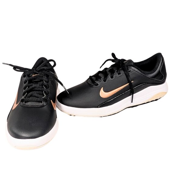 Nike Vapor Golf 7.5 Black Rose Gold Leather Soft Spike Lace Up Dri-Fit Cleats - Picture 1 of 9